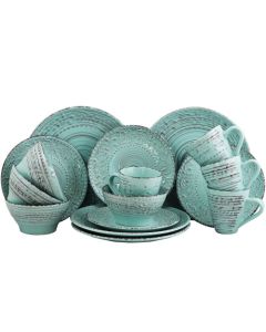 Elama Malibu Waves 16-Piece Dinnerware Set in Turquoise
