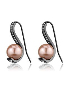 Light Black (IP Gun) Stainless Steel Earrings with Synthetic Pearl in Light Peach