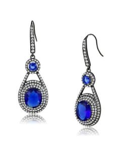 Light Black (IP Gun) Stainless Steel Earrings with Synthetic Synthetic Glass in Sapphire