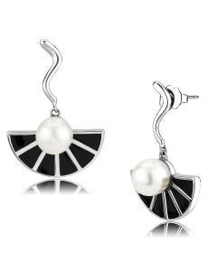 JCE3612 No Plating Stainless Steel Earrings with Synthetic Pearl in White