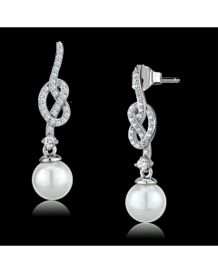 JCE506 Rhodium 925 Sterling Silver Earrings with Synthetic Glass Bead in White
